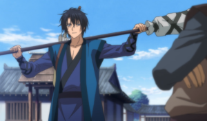 Captura de tela do anime Yona of the Dawn. A imagem é de Hak, o protagonista. Ele tem cabelo preto e olhos azuis. O título faz parte dos meus animes shoujo favoritos.