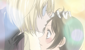 Captura de tela do anime Kamisama Hajimemashita. A imagem é dos personagens Nanami e Mikage.
