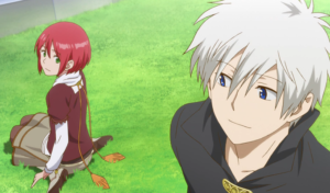 Captura de tela do anime Snow White with the Red Hair. A imagem é de Zen e Shirayuki, os protagonistas.