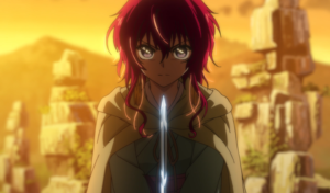Captura de tela do anime Yona of the Dawn. A imagem é de Yona, a protagonista.