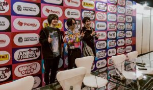 Banda Burnout Syndromes em uma coletiva de imprensa no Anime Friends 2026.